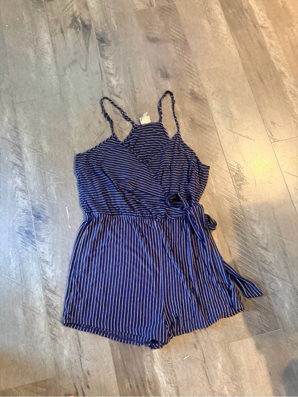 Mossimo Supply Co. Navy & White Striped Wrap Romper with Side Tie